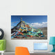 Colourful Tibetan prayer flags under the strong wind near Qinghai Lake Wall Mural