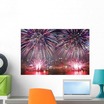New York City Fireworks Wall Mural shown on a wall