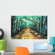 Watercolour painting of a path lined with trees Wall Mural