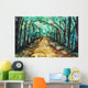Watercolour painting of a path lined with trees Wall Mural