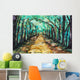 Watercolour painting of a path lined with trees Wall Mural