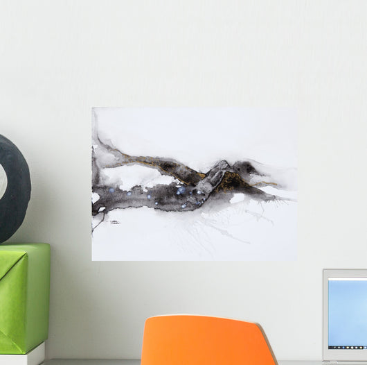 Watercolour painting of an abstract black shape on a white background Wall Mural