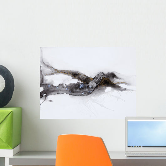 Watercolour painting of an abstract black shape on a white background Wall Mural
