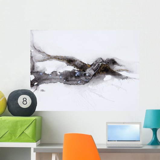Watercolour painting of an abstract black shape on a white background Wall Mural
