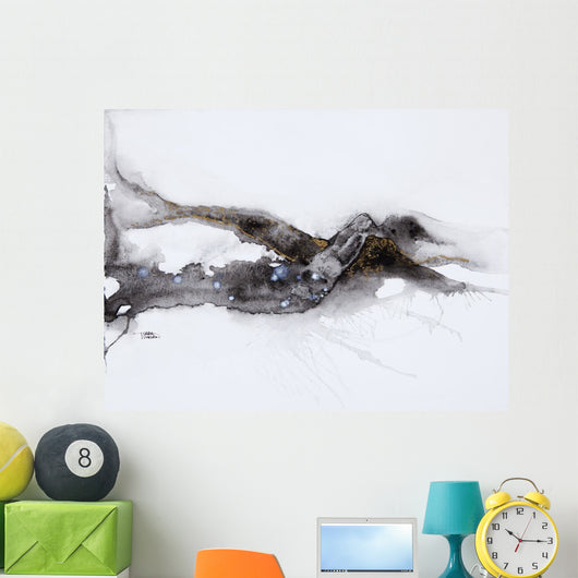 Watercolour painting of an abstract black shape on a white background Wall Mural