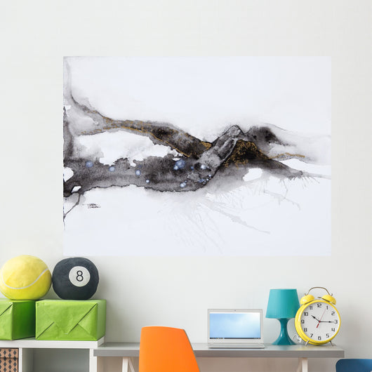 Watercolour painting of an abstract black shape on a white background Wall Mural