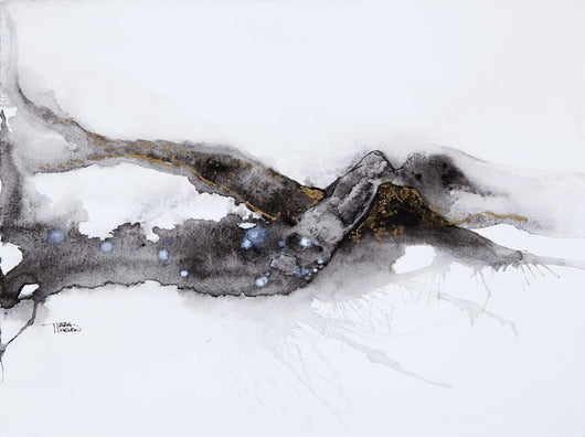 Watercolour painting of an abstract black shape on a white background Wall Mural