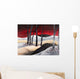 Painting of a dramatic landscape with red sky Wall Mural