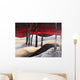 Painting of a dramatic landscape with red sky Wall Mural