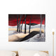 Painting of a dramatic landscape with red sky Wall Mural
