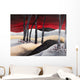 Painting of a dramatic landscape with red sky Wall Mural