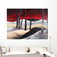 Painting of a dramatic landscape with red sky Wall Mural