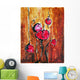 Abstract painting with buds in shades of red Wall Mural