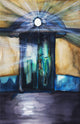 Watercolor painting of an opening door filled with light Wall Mural