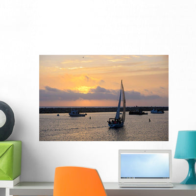 California King Harbor Sailboats Wall Mural shown on a wall