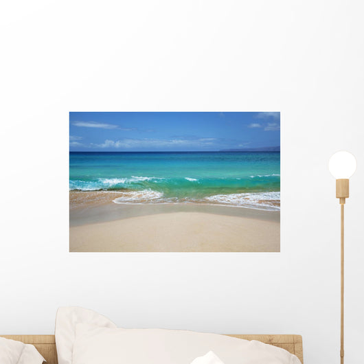 Hawaii, Maui, Makena, Sandy Makena Beach with land in the distance Wall Mural
