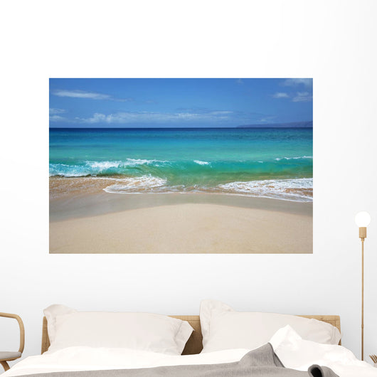 Hawaii, Maui, Makena, Sandy Makena Beach with land in the distance Wall Mural