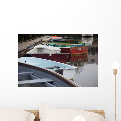 Up Small Wooden Boats Wall Mural shown on a wall