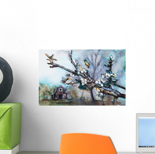 Watercolor painting of a barn scene Wall Mural