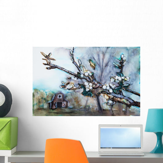 Watercolor painting of a barn scene Wall Mural