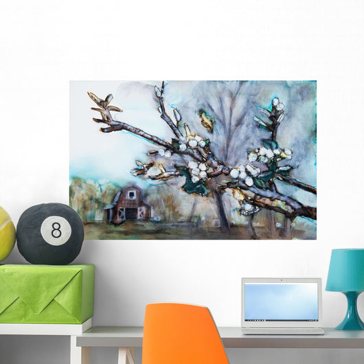 Watercolor painting of a barn scene Wall Mural