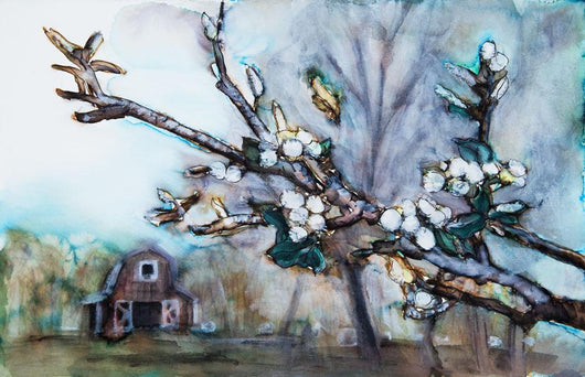 Watercolor painting of a barn scene Wall Mural