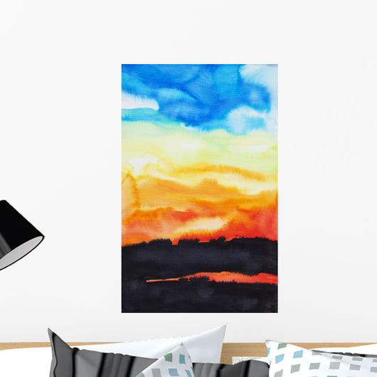 Watercolor painting of a lake of fire Wall Mural