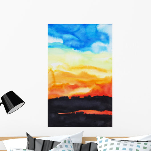 Watercolor painting of a lake of fire Wall Mural
