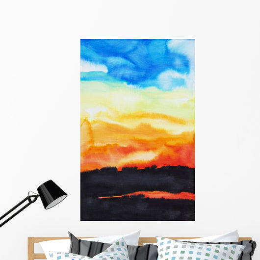 Watercolor painting of a lake of fire Wall Mural