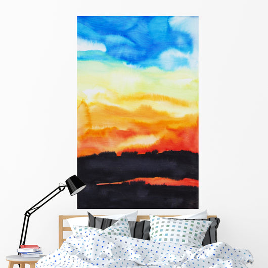 Watercolor painting of a lake of fire Wall Mural