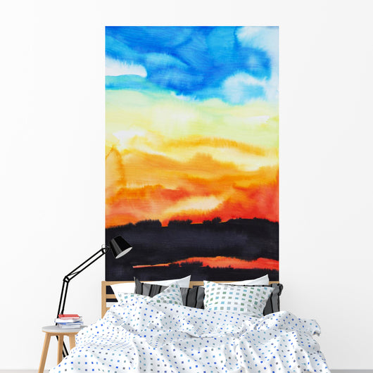 Watercolor painting of a lake of fire Wall Mural