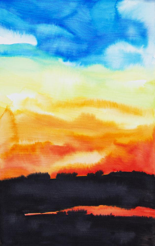 Watercolor painting of a lake of fire Wall Mural