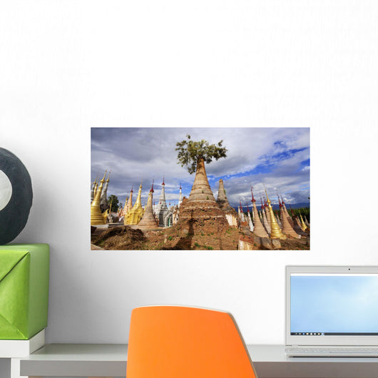 Ruined pagodas at Shwe Inn Thein Paya above Inthein on Inle Lake Wall Mural