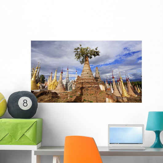 Ruined pagodas at Shwe Inn Thein Paya above Inthein on Inle Lake Wall Mural
