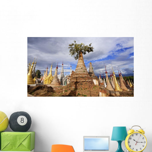 Ruined pagodas at Shwe Inn Thein Paya above Inthein on Inle Lake Wall Mural
