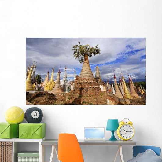 Ruined pagodas at Shwe Inn Thein Paya above Inthein on Inle Lake Wall Mural