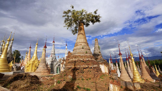 Ruined pagodas at Shwe Inn Thein Paya above Inthein on Inle Lake Wall Mural