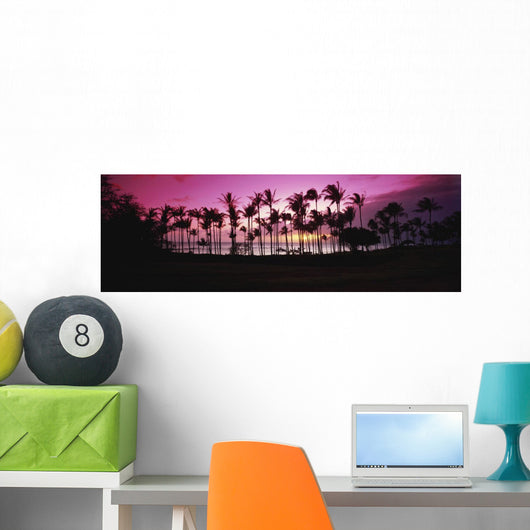 Tropical sunset with magenta sky and palm trees in Kapalua Bay Wall Mural