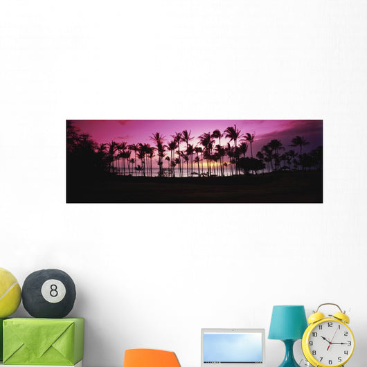 Tropical sunset with magenta sky and palm trees in Kapalua Bay Wall Mural