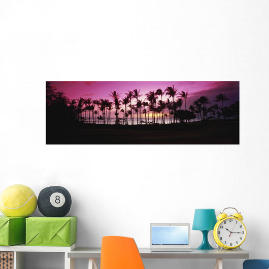 Tropical sunset with magenta sky and palm trees in Kapalua Bay Wall Mural