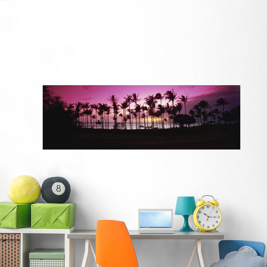 Tropical sunset with magenta sky and palm trees in Kapalua Bay Wall Mural