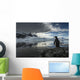 Silhouette of Gentoo Penguin standing on rocky shoreline Wall Mural