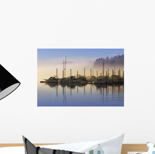 Fog lifting over Auke Bay Harbor, Juneau, Southeast Alaska Wall Mural