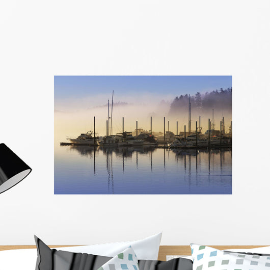 Fog lifting over Auke Bay Harbor, Juneau, Southeast Alaska Wall Mural
