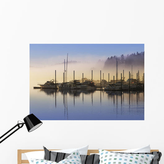 Fog lifting over Auke Bay Harbor, Juneau, Southeast Alaska Wall Mural
