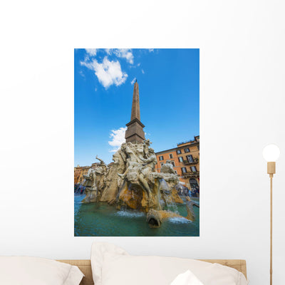 Obelisk Fountain Piazza Navona Wall Mural shown on a wall