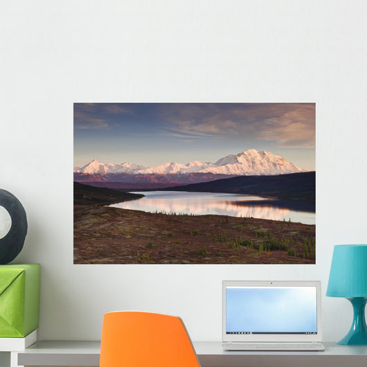 Alpenglow on Denali and the Alaska Range with Wonder Lake Wall Mural
