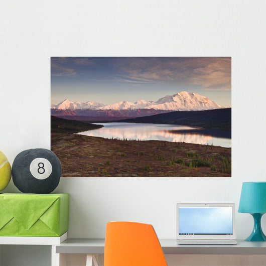 Alpenglow on Denali and the Alaska Range with Wonder Lake Wall Mural