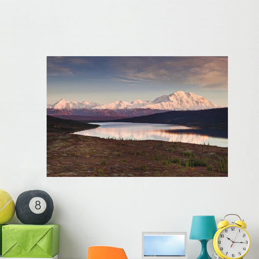 Alpenglow on Denali and the Alaska Range with Wonder Lake Wall Mural