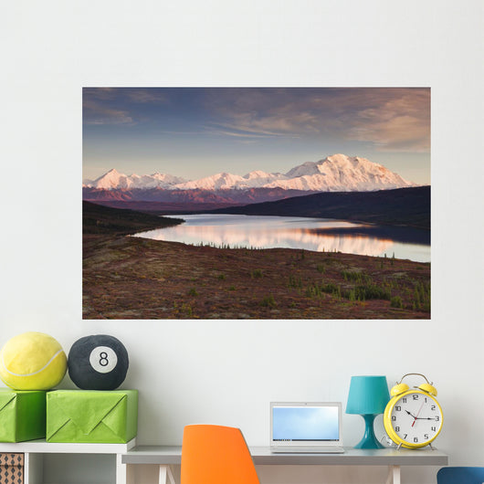 Alpenglow on Denali and the Alaska Range with Wonder Lake Wall Mural